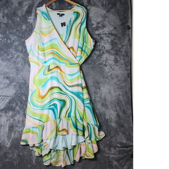 NWT PLUS SIZE Ashley Stewart SZ 26/28 Women's Maxi Dress Tie Back V Neck - Picture 2 of 9